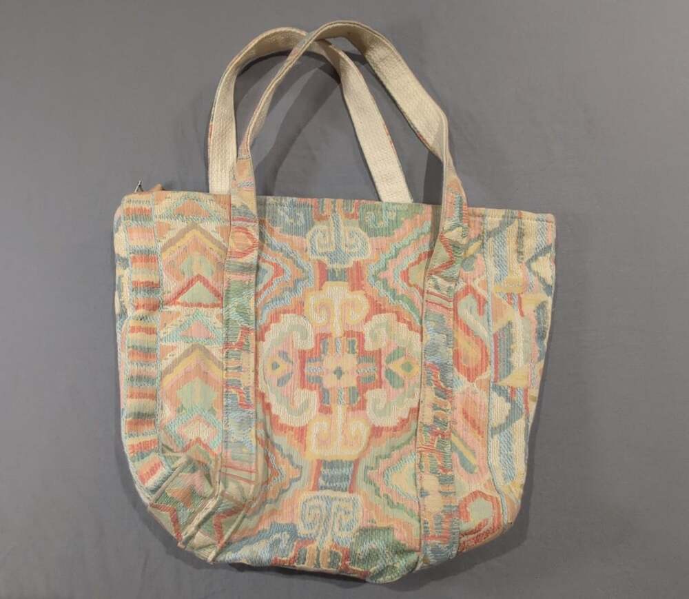 Vintage Boho Tapestry Tote Bag Pastel Geometric Pattern Zipper Closure